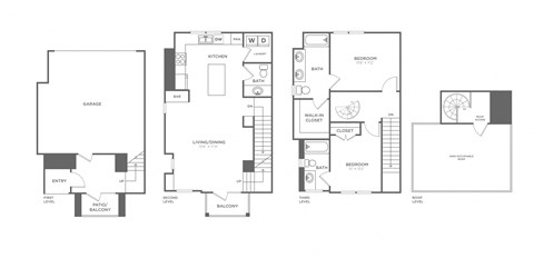 a floor plan of three different floor plans of a house